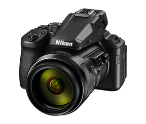 Nikon COOLPIX P950 digital camera front three-quarter view showing 83x optical zoom NIKKOR lens