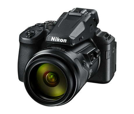 Nikon COOLPIX P950 digital camera front three-quarter view showing 83x optical zoom NIKKOR lens