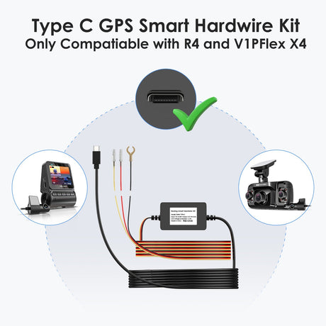 Rexing Dash Cam Smart Hardwire Kit with GPS Logger, Type-C Hard Wire Kit Fuse Only for R4 Dashcam, L4 Series and RH2 Series, Rexing 12V-30V to 5V/2A Type-C Port Charger Power Cord, Gift 8 Fuse Tap Cable and Installation Tool (11.5ft)