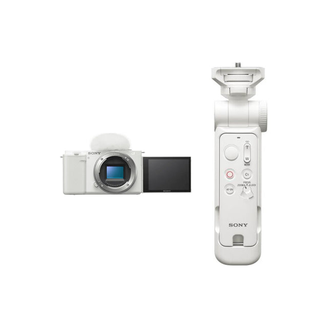 Bundle - Sony ZV-E10 (Body Only, White) and GP-VPT3 Shooting Grip with Wireless Remote (White)