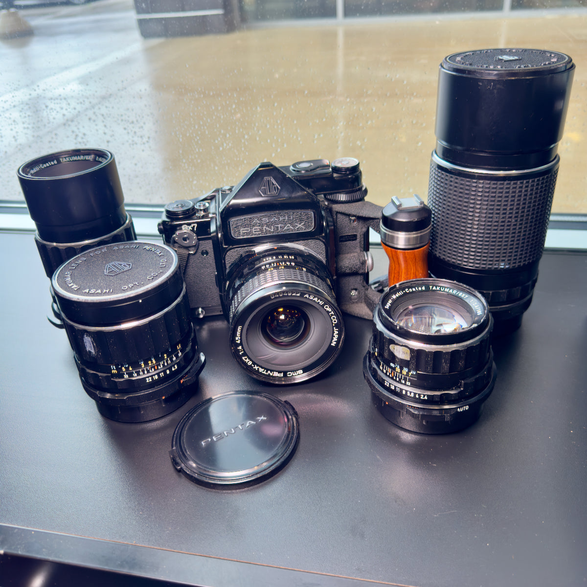 Used Asahi Pentax 6x7 Kit — Body, Wood Grip + 45mm, 75mm, 105mm, 200mm & 300mm Takumar Lenses