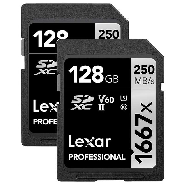 Lexar Professional SDXC Memory Card 1667x 128GB Class 10 UHS-II U3 V60 2/PK