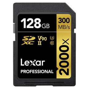 Lexar Professional SDXC Memory Card 2000x 128GB Class 10 V90 UHS-II U3 W/O Reader R300/W260MBs
