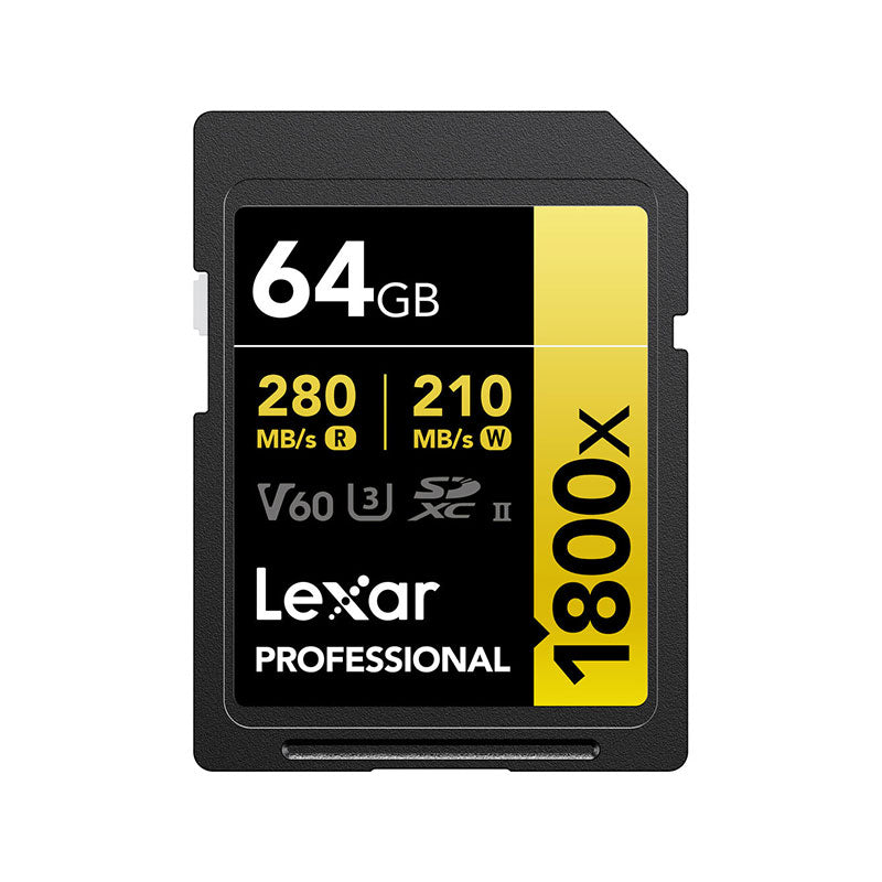 Lexar Professional SDXC Memory Card 1800x 64GB Class 10 UHS-II U3 GOLD Series
