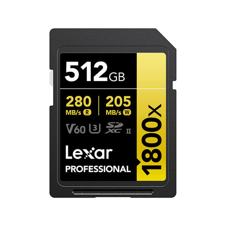 Lexar Professional SDXC Memory Card 1800x 512GB Class 10 UHS-II U3 GOLD Series