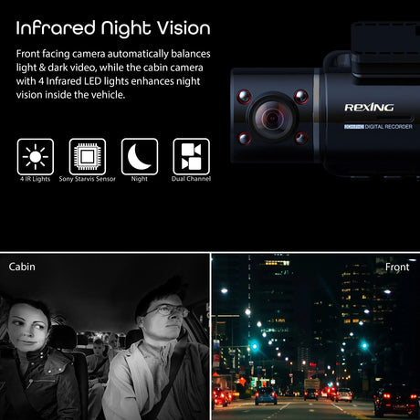 Open Box! Rexing V3 Dual Camera Front and Inside Cabin Full HD 1080p with WiFi and Built-in GPS