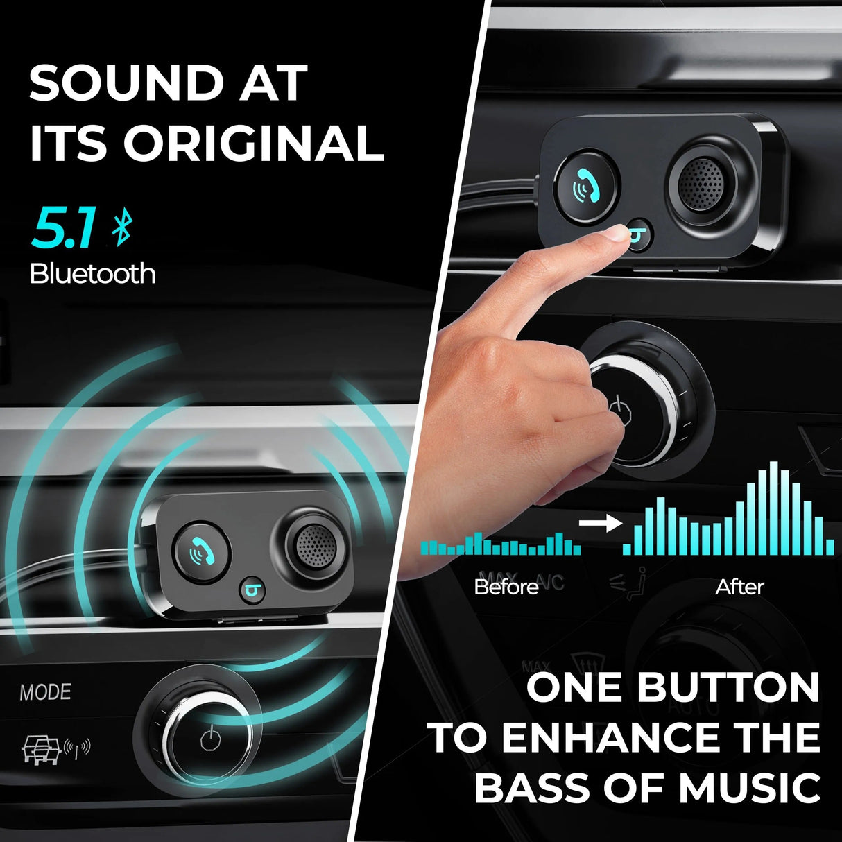 Rexing AUX2 Mini Bluetooth Receiver for car w/ Bluetooth 5.1