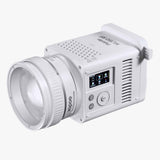 Godox ML150RF Palette portable full-spectrum LED COB light in white, front view with zoom lens reflector