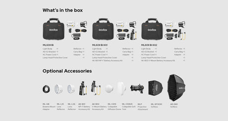 Godox ML60II Bi-Color LED Monolight (White) — in the box