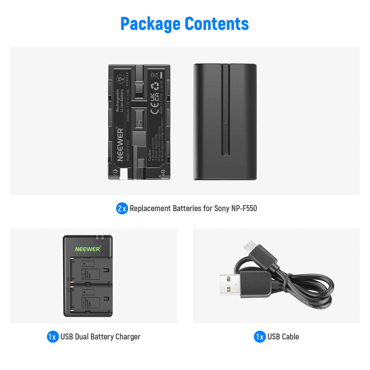 NEEWER NP-F550 Battery Charger Set for Sony