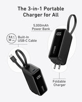 Anker Power Bank (30W, 5k,  Fusion, Built-In USB-C Cable)