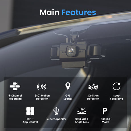 Rexing R4-RD 4-Channel Dash Cam with All-Around 1080p, Built-in 360° Parking Monitor, Wi-Fi, GPS, IR Night Vision