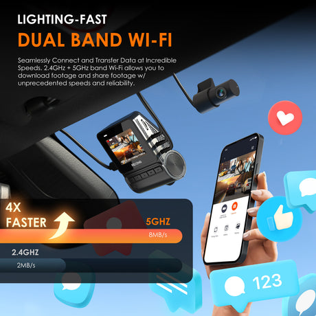 REXING RH2 Triple Channel Dash Cam – 2.5K Front and Dual 1080p Rear Cameras with Wi-Fi, and Optional GPS
