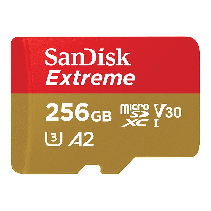 SanDisk Extreme microSDXC Memory Card UHS-I 4K Class 10 w/ Adapter 190/130MBs V30 256GB
