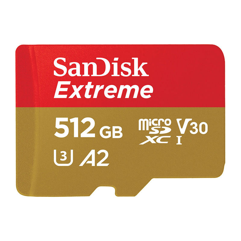 SanDisk Extreme microSDXC Memory Card UHS-I 4K Class 10 w/ Adapter 190/130MBs V30 512GB