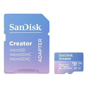SanDisk Creator Series microSDXC UHS-I Class 10 w/ Adapter 190/130MBs V30 256GB