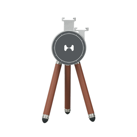 Harlowe Tabletop Tripod for MagSafe: charcoal head, brown leather legs, silver accents. Ideal for mobile photography.