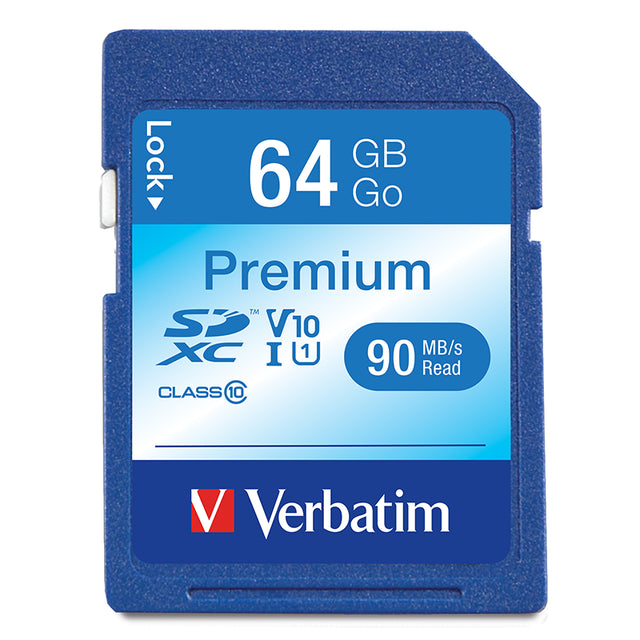Verbatim Premium SDXC Memory Card 300X UHS-1 Class 10 TAA 64GB