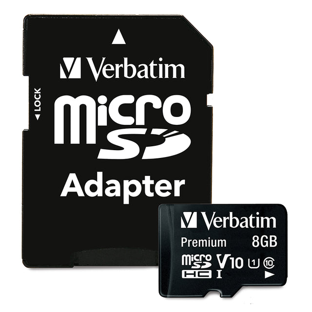 Verbatim Premium microSDHC Memory Card With Adapter UHS-1 Class 10 TAA 8GB