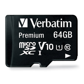 Verbatim Premium microSDXC Memory Card With Adapter UHS-1 Class 10 TAA 64GB