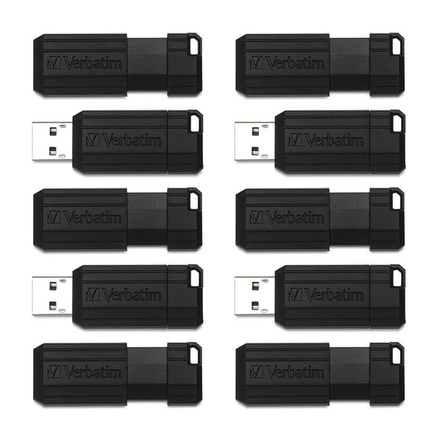 Verbatim Pinstripe USB 3.2 Gen 1 Flash Drive Black 10PK Business Pack 32GB