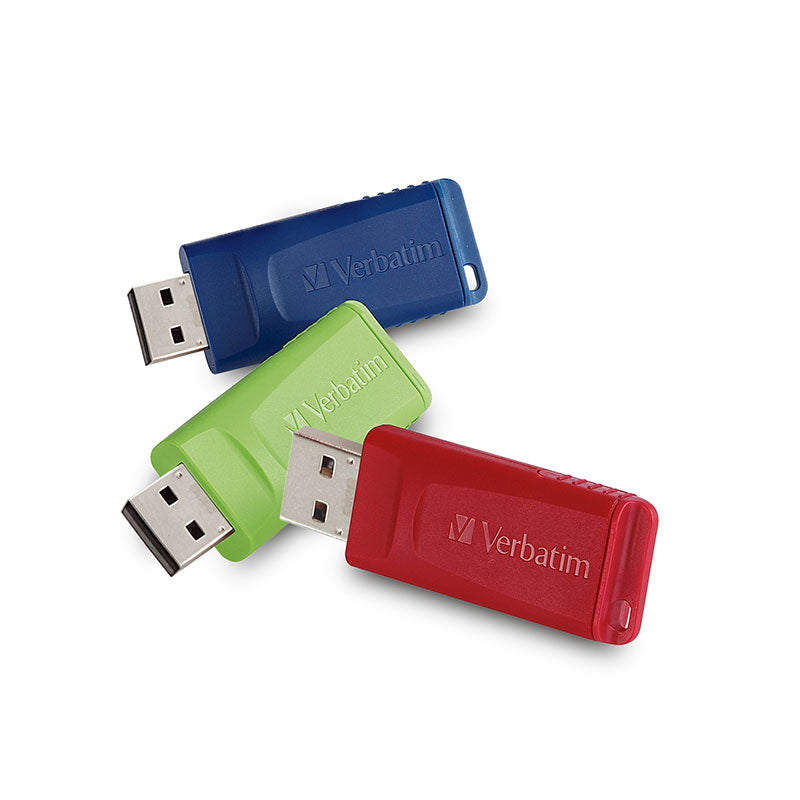Verbatim Store 'n' Go USB Flash Drive Red Blue Green 3PK 16GB
