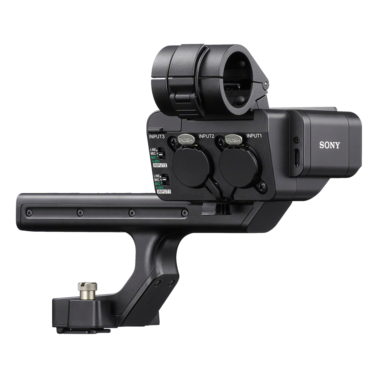 Sony XLR-H2 Handle Unit showing extended grip and accessory threads