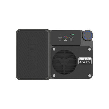 amaran Ace 25c Charcoal rear view showing the CCT/HSI/RGB display, control dial and cooling fan