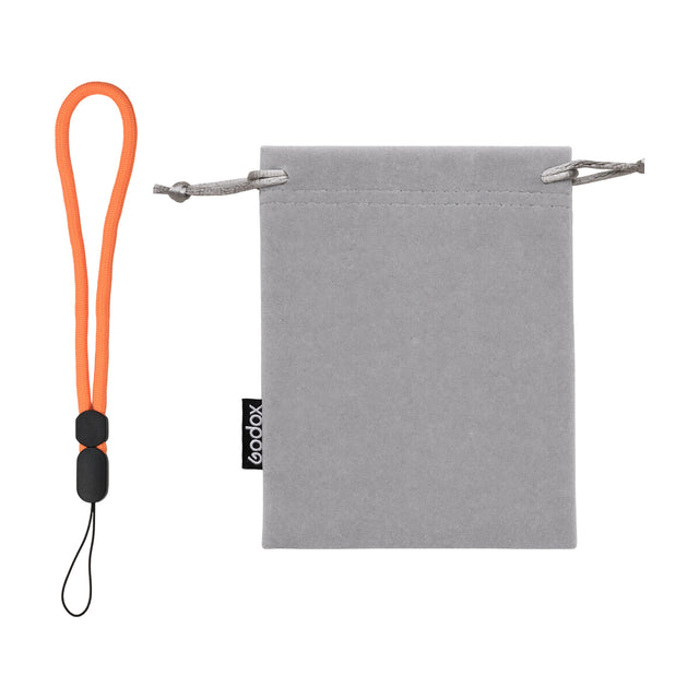 Godox C100 Accessory Kit — orange lanyard and gray carrying pouch