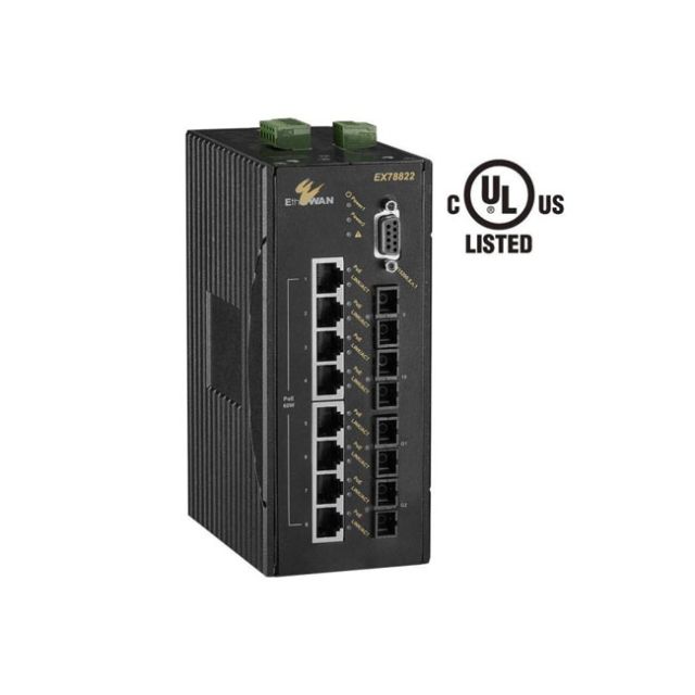 EtherWAN Hardened Managed 8-port 10/100BASE-TX PoE + 2-port Gigabit 100/1000BASE SFP (DDM)