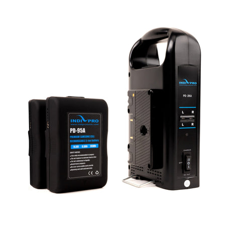 Indipro 2x Compact 95Wh Gold Mount Li-ion Batteries and Dual Gold-Mount Battery Charger Kit