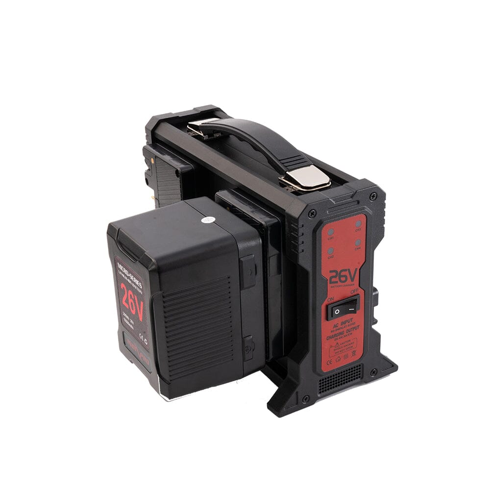 Indipro 2x Micro-Series 26V 265Wh Gold Mount Li-Ion Batteries and 26V Gold Mount Quad Charger Kit