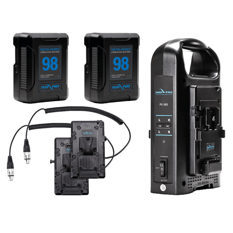 Indipro 2x Micro Series 98Wh V-Mount Battery,Dual Charger & V-Mount Plates for Atomos Sumo Bundle