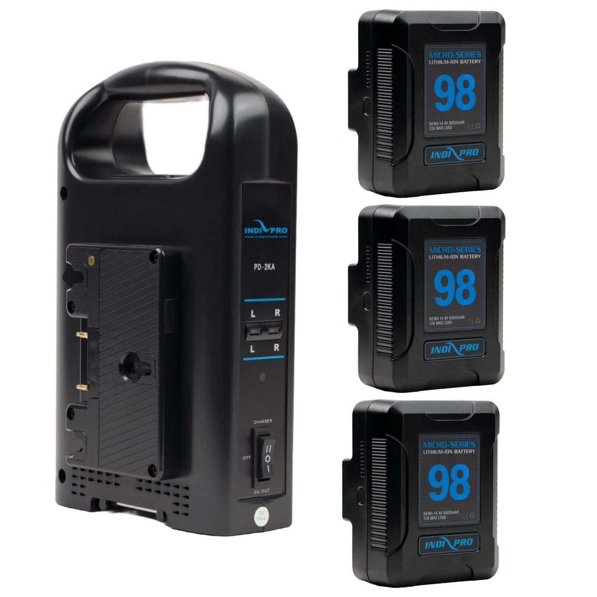 Indipro 3x Micro-Series 98Wh Gold Mount Li-Ion Batteries and Dual Gold-Mount Battery Charger Kit