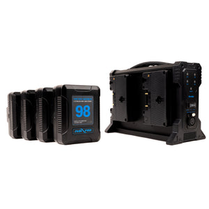 Indipro 4x Micro-Series 98Wh Gold Mount Li-Ion Batteries and Quad Pro Gold Mount Battery Charger Kit