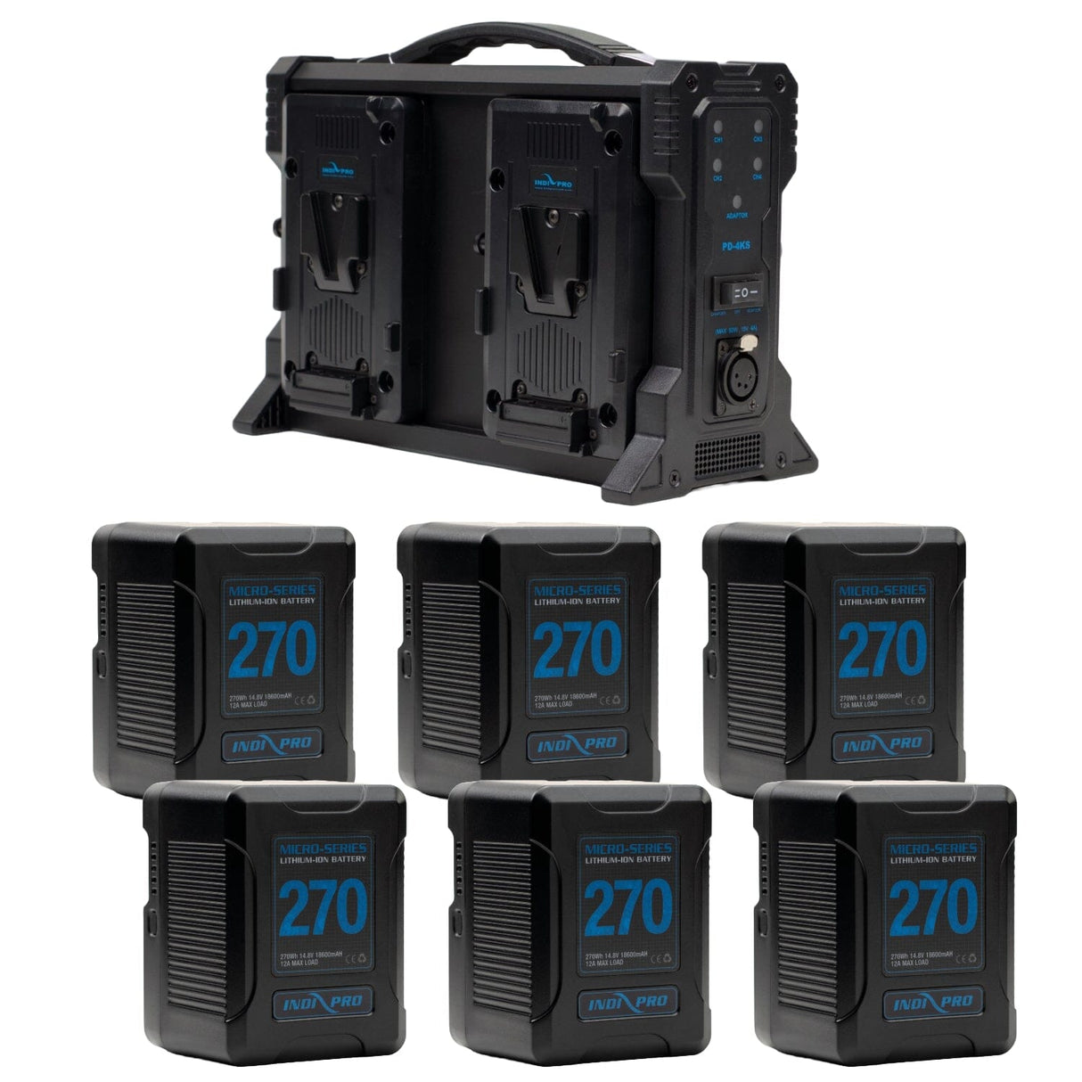 Indipro 6x Micro-Series 270Wh V-Mount Li-Ion Batteries and Quad V-Mount Battery Charger Kit