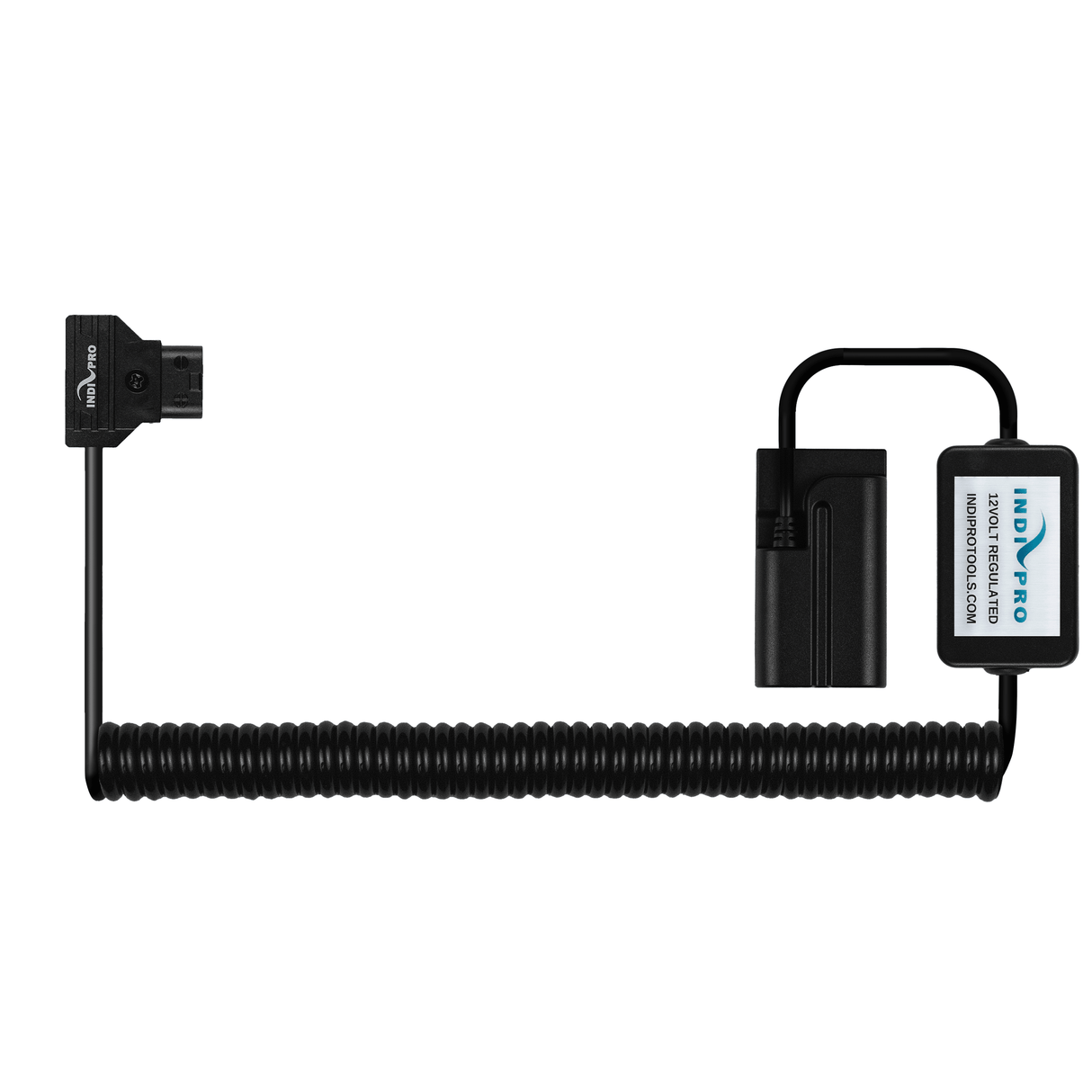 Indipro Coiled D-Tap Power Cable to Sony L-Series (NP-F) Dummy Battery (24-36", Regulated)