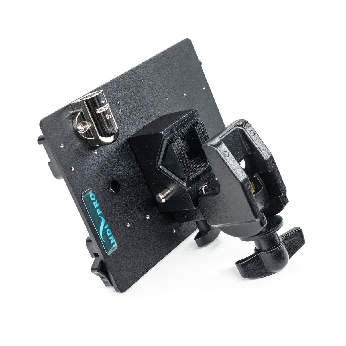 Indipro Dual Gold Mount Battery Plate with 3-Pin XLR Output & Locking Clamp