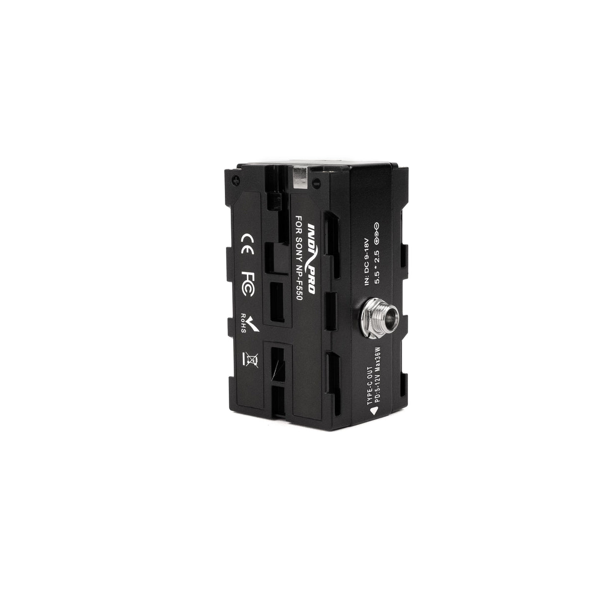 Indipro Dual-Side Sony NP-F Dummy Battery with 2.5mm Input/ Type-C Output