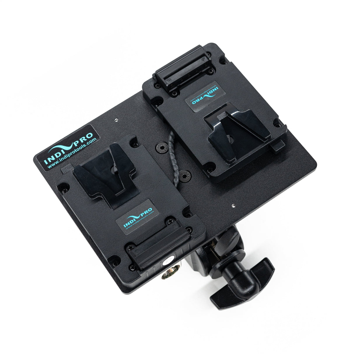 Indipro Dual V-Mount Battery Plate with 3-Pin XLR Output & Locking Clamp