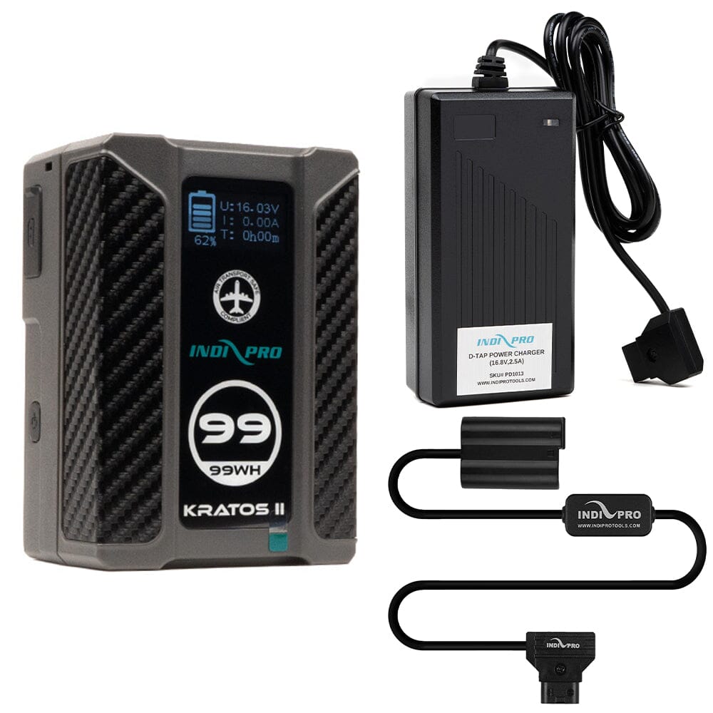 Indipro Kratos 99Wh V-Mount Battery, Charger & D-Tap Cable To Nikon EN-EL15 Battery Bundle
