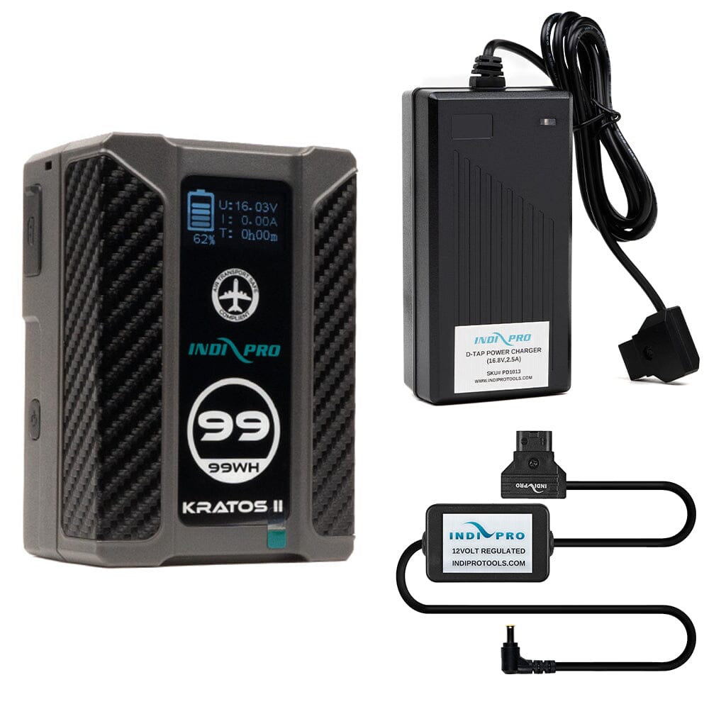 Indipro Kratos 99Wh V-Mount Battery, Charger & D-Tap for Blackmagic Mini Converter Bundle