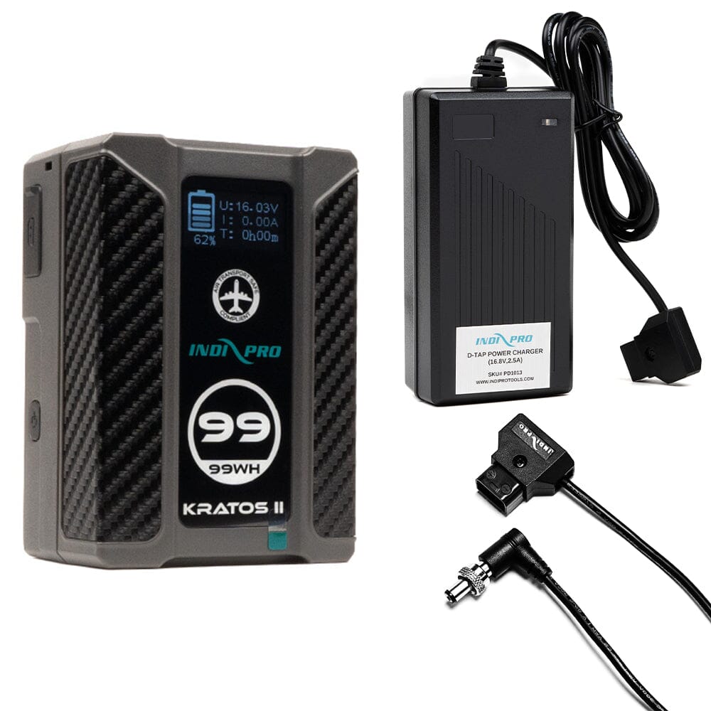 Indipro Kratos 99Wh V-Mount Battery, Charger & D-Tap for Decimator Converters Bundle