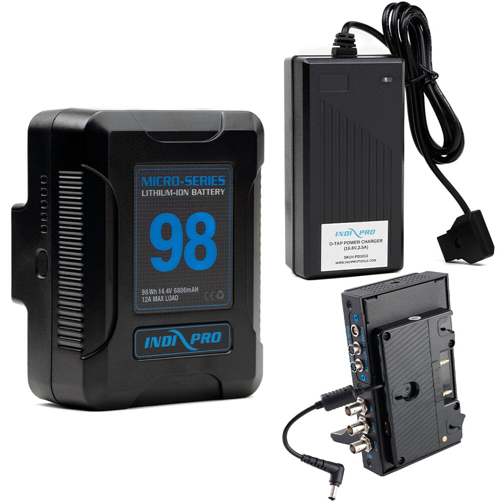 Indipro Micro Series 98Wh Gold Mount Battery, Charger & Gold Mount Nitro Plate to Sony PXW-FX9 Bundle