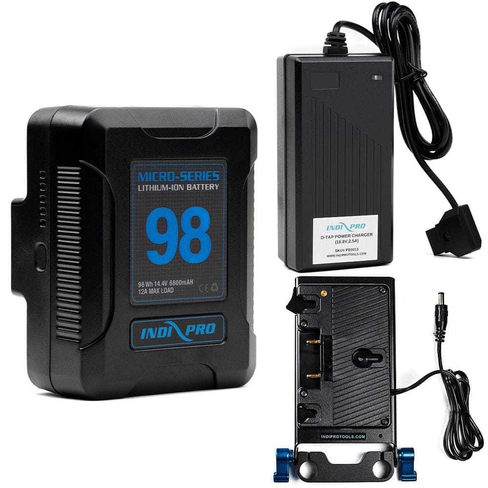 Indipro Micro Series 98Wh Gold Mount Battery, Charger & Gold Mount Plate for Blackmagic 4K Cinema Camera Bundle