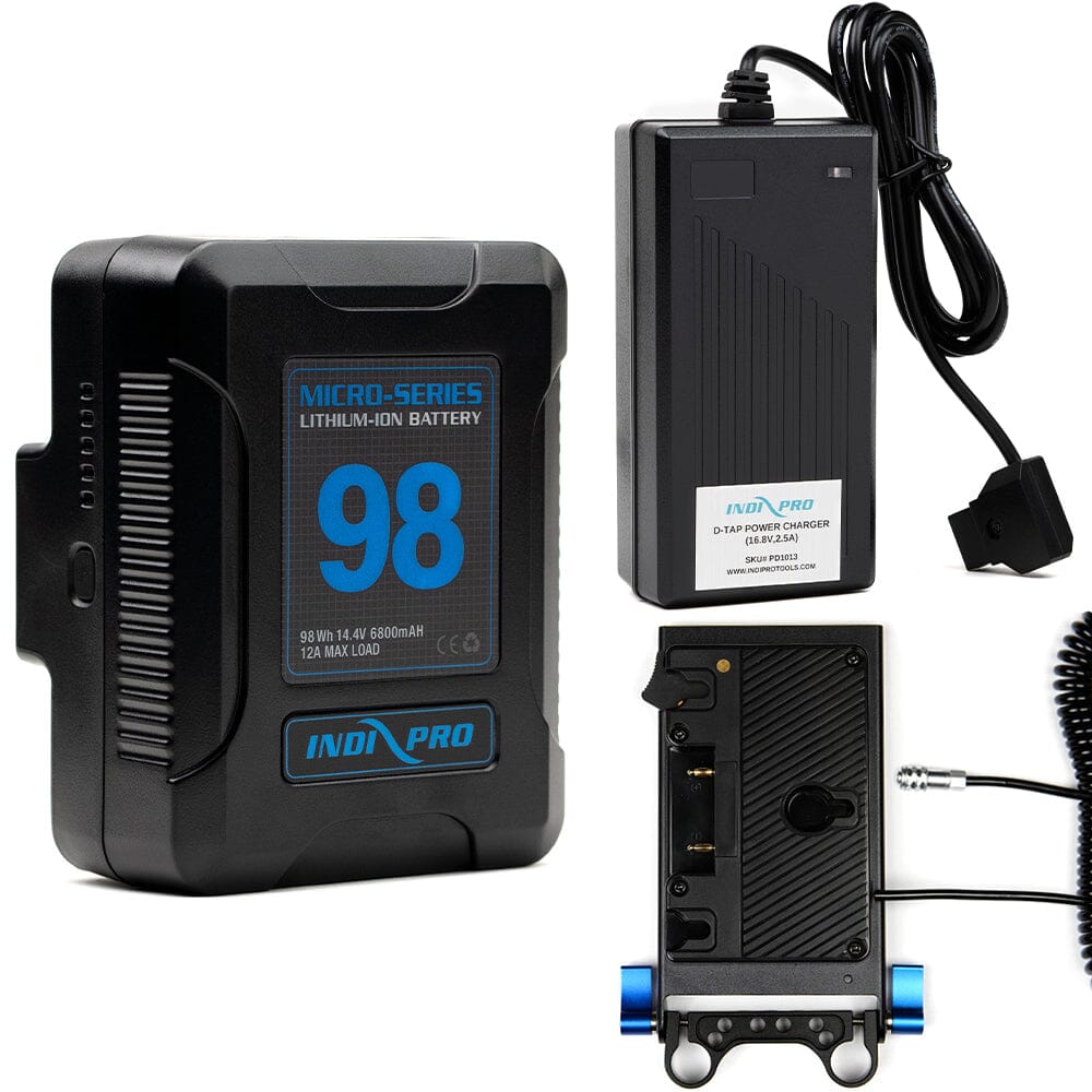 Indipro Micro Series 98Wh Gold Mount Battery, Charger & Gold Mount Plate for BMPCC 4K/6K (Coiled) Bundle