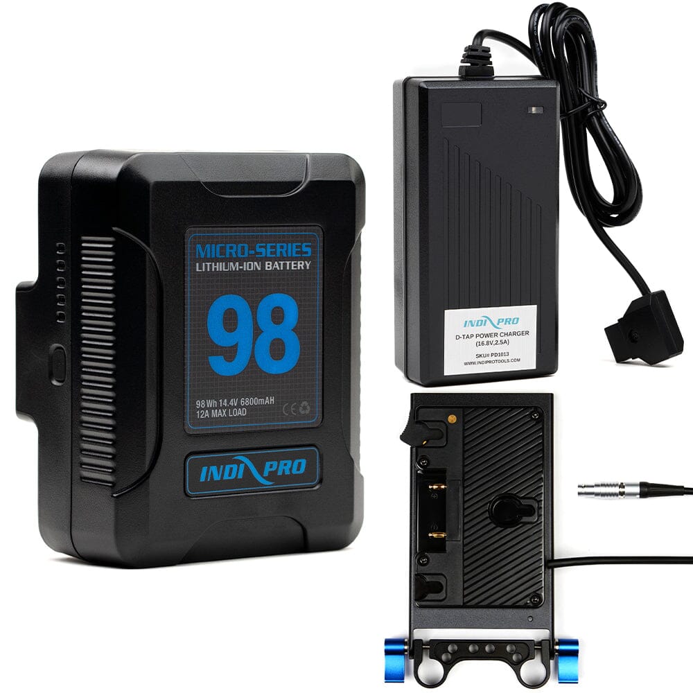 Indipro Micro Series 98Wh Gold Mount Battery, Charger & Gold Mount Plate for Canon C300 Mark II Bundle