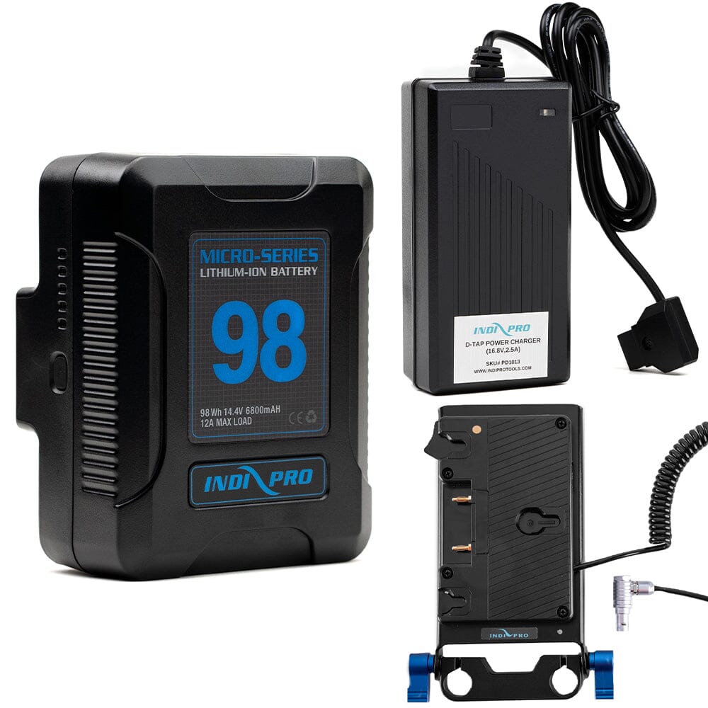 Indipro Micro Series 98Wh Gold Mount Battery, Charger & Gold Mount Plate for RED KOMODO Bundle