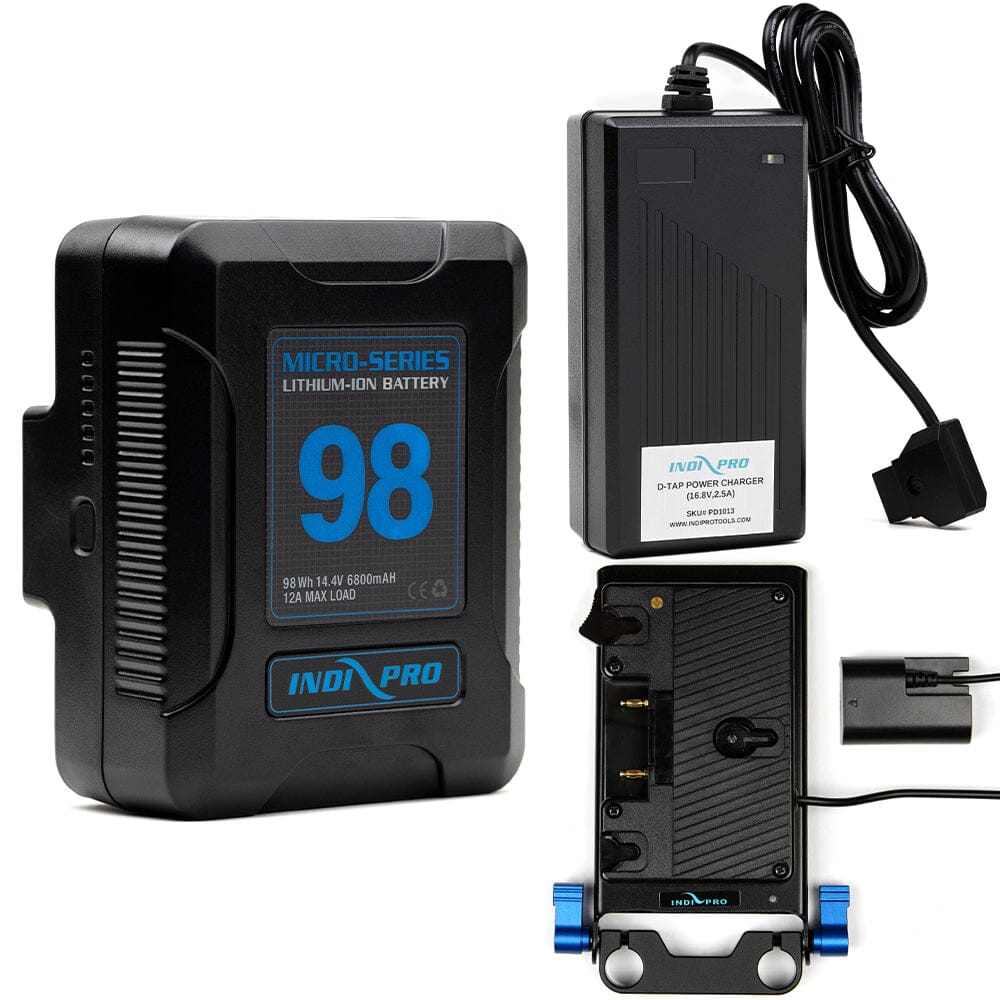 Indipro Micro Series 98Wh Gold Mount Battery, Charger & Gold Mount Plate to Canon LP-E6 Battery Bundle