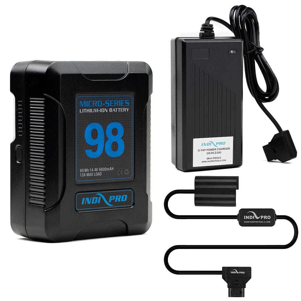 Indipro Micro Series 98Wh V-Mount Battery, Charger & D-Tap Cable To Nikon EN-EL15 Battery Bundle